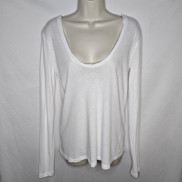Womens Standard James Perse White Scoop Neck Long Sleeve Slub Cotton Modal Top 2 - Picture 1 of 7
